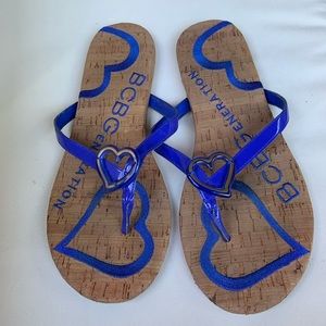 BCBGeneration blue heart cork flip flops